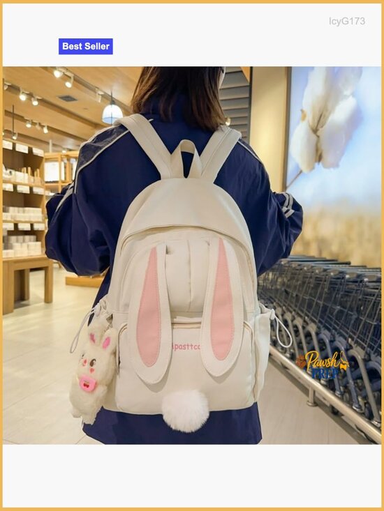 Kawaii Bunny Ear Backpack Daypack School Bookbag with Pendant